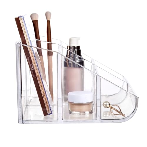 STORi Clear Plastic Vanity Makeup Organizer - 6 Compartments for Brushes & Palettes
