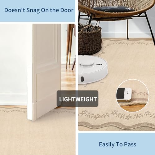 5x7 Scalloped Area Rug, Washable Non-Slip Low Pile Carpet for Living Room