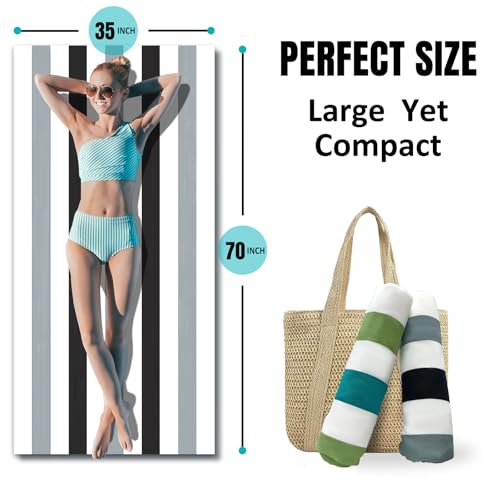 Oversized Microfiber Beach Towel 35x70 Inch, Sand-Free & Quick-Dry