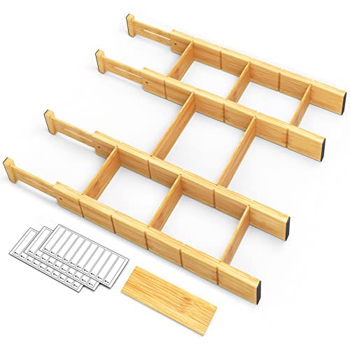 Bamboo Expandable Drawer Dividers with Inserts and Labels for Kitchen