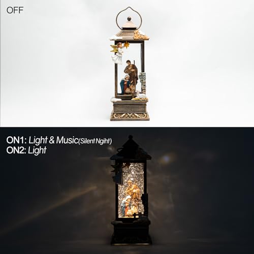 12-Inch Christmas Snow Globe Lantern with Nativity, Angel, Music & LED Light