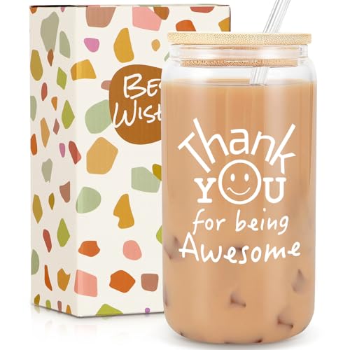 Thank You for Being Awesome Glass Can Cup with Lid and Straw, 18oz
