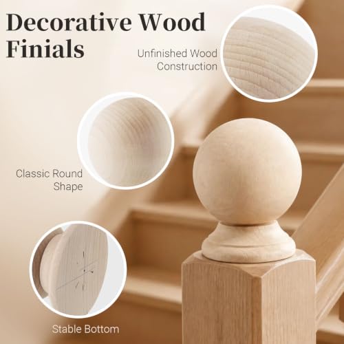 Unfinished Beech Wood Finial, 4.72" Decorative Bed Post Cap for DIY Crafts