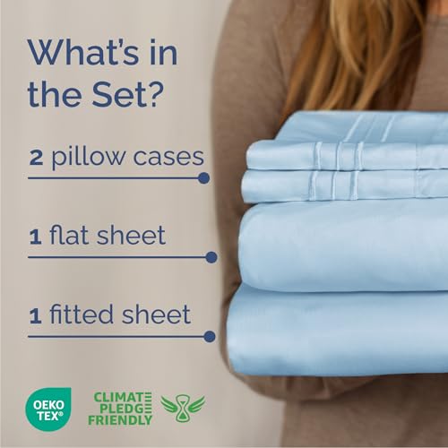 CGK Unlimited Queen Size Baby Blue 4-Piece Cooling Bed Sheet Set - Breathable & Soft