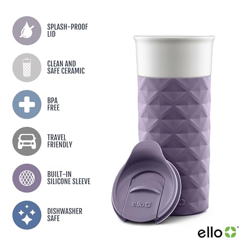 Ello Ogden Deep Purple 16oz Ceramic Travel Mug with Splash-Resistant Slider Lid
