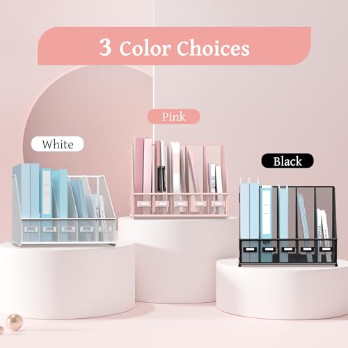 5-Compartment Metal Mesh Desk File Organizer for Magazines and Documents, Pink