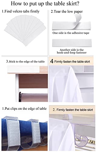 4ft Ruffle Table Skirt, Pleated White Table Cover for Parties and Events
