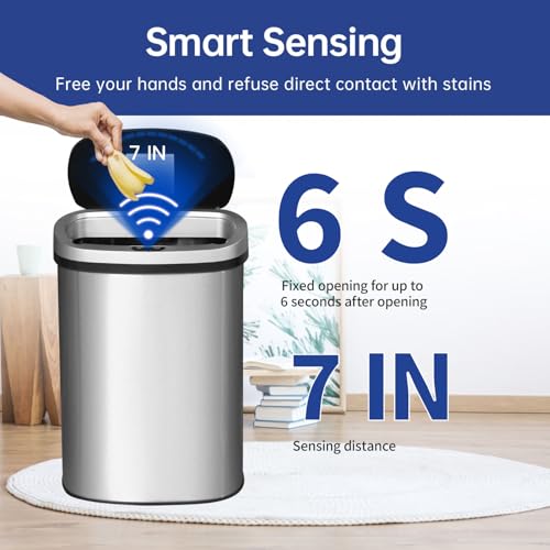 13 Gallon Stainless Steel Automatic Trash Can with Touchless Lid