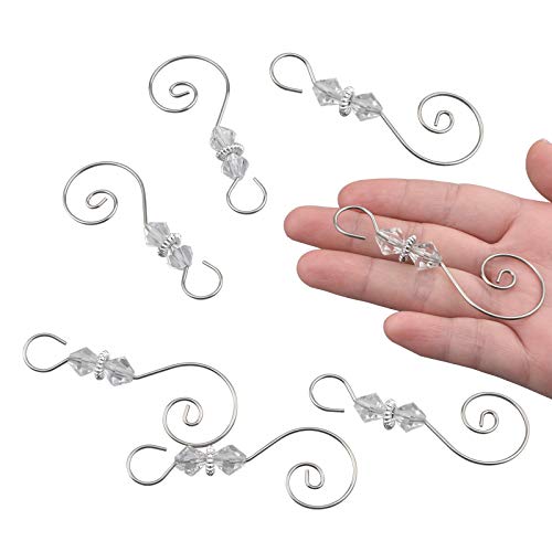 Silver S-Shaped Christmas Ornament Hooks with Crystal Beads - 30 Pack