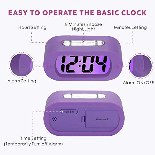 Kids Digital Alarm Clock with Snooze, Night Light, and Silicone Cover