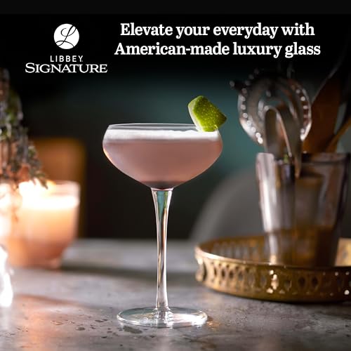Libbey Signature Kentfield 4-Piece Coupe Cocktail Glass Set - Tall Stem, 9oz, Elegant Gift for Weddings & Parties