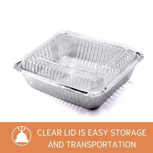 8x8 Square Aluminum Foil Pans with Clear Lids (35 Pack) - Disposable Pans