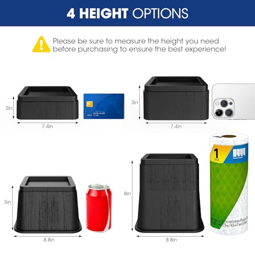 Heavy Duty 3 Inch Bed Risers - Oversized Stackable Furniture Lifts (4 Pack)