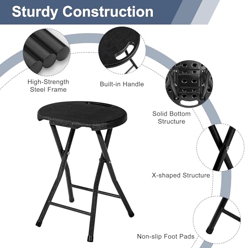 18-Inch Folding Stool with Handle, Heavy-Duty 500 lbs Capacity Portable Seat
