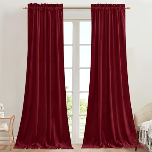 StangH Autumn Series Red Velvet Curtains 42W x 84L, Pack of 2, 2 Panels