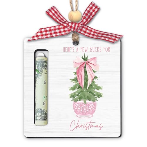 Pink Christmas Wooden Money Holder Ornament - Pink 02-2