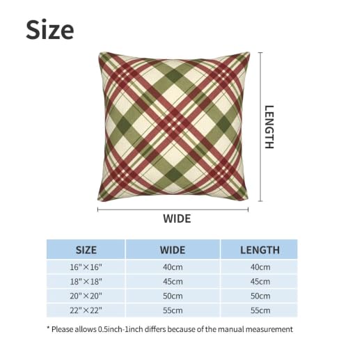 JXDXHCW Christmas Velvet Throw Pillow Covers 18x18 Inch - Ivory Olive Maroon Bias Plaid Set of 2