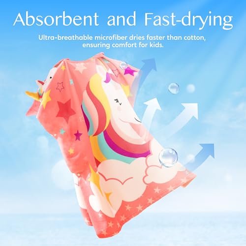Joiedomi Kids Hooded Beach Towel Poncho - Quick Dry Microfiber, 30x30