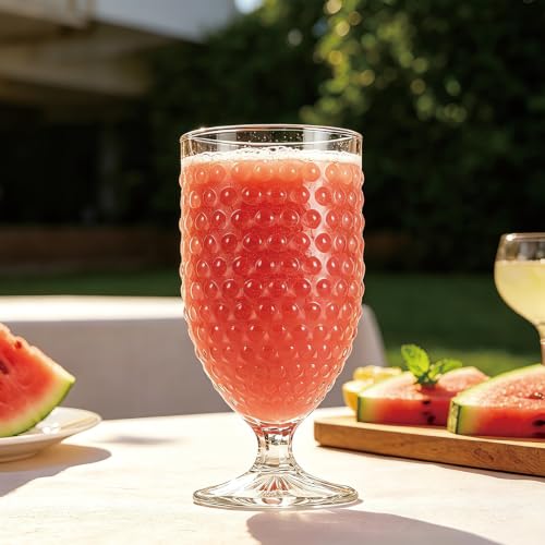 Hobnail Glass Goblets, 16.9 Oz Vintage Stemmed Drinking Glasses - Set of 4