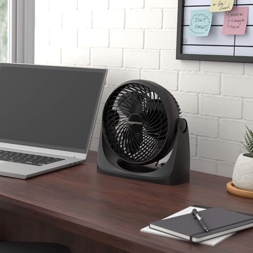 Amazon Basics Air Circulator Desk Fan with 3-Speed Settings and 90-Degree Tilt, Black