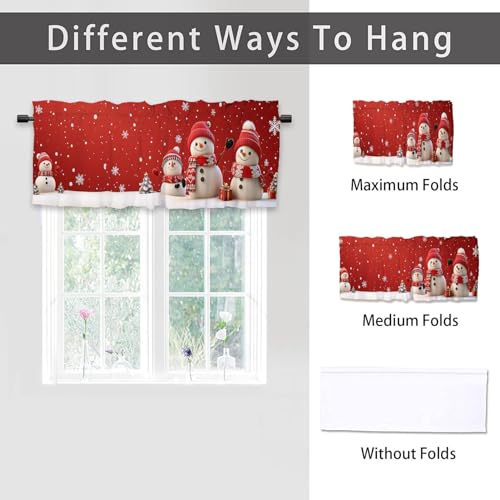 Christmas Kitchen Curtain Valances 2 Pack 54x18in, Cute Snowman Design, Red Window Decor
