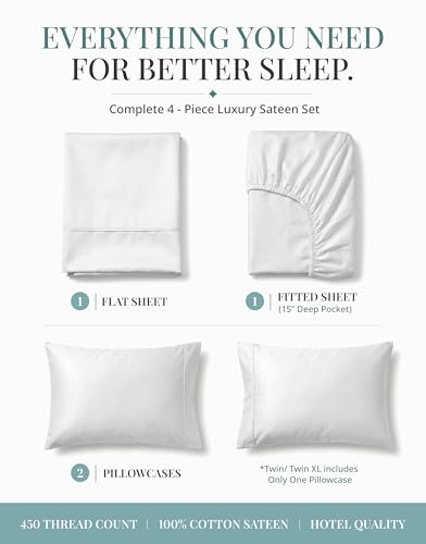 LANE LINEN 450TC 100% Long-Staple Cotton Twin XL Sheet Set - 15" Deep Pocket
