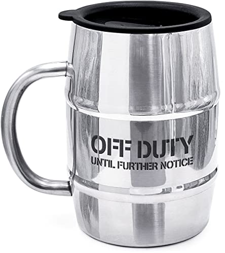 GALVANOX Off Duty Until Further Notice 17oz Insulated Stainless Steel Mug for Men - Gift Boxed Beer & Coffee Cup with Handle & Lid
