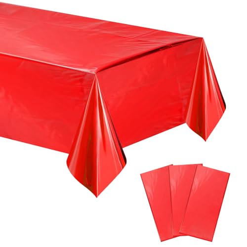 Mwellewm 3Pcs Red Disposable Foil Tablecloths 54x72 Inch for Christmas Parties