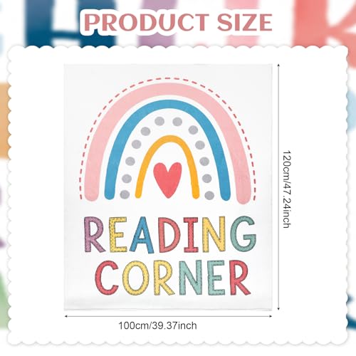 Rainbow Reading Corner Rug 47"x39" - Non-Slip Boho Classroom Floor Mat