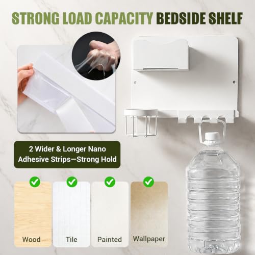 Floating Bedside Wall Shelf Metal Organizer with Cup Holder