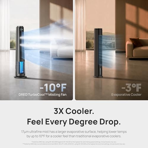 DREO TurboCool Misting Tower Fan 6L Evaporative Air Cooler Grey
