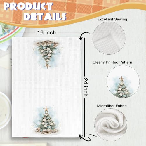 BCUANGD Christmas Shell Tree Blue Stripe Kitchen Towels - Variation 67, 16x24 inches