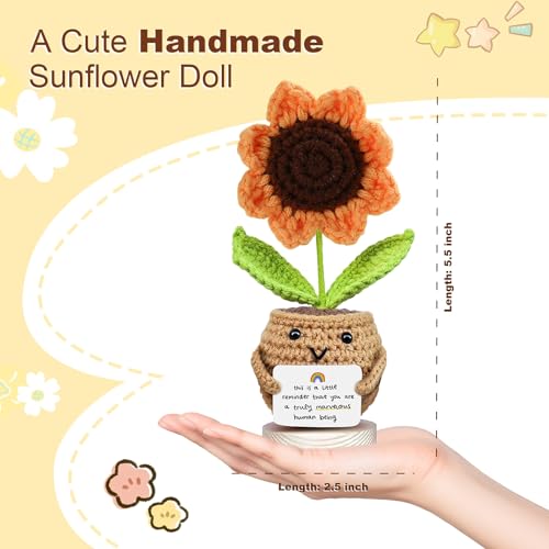Handmade Crochet Sunflower Doll Gift - Desk Decor, Appreciation Card Included