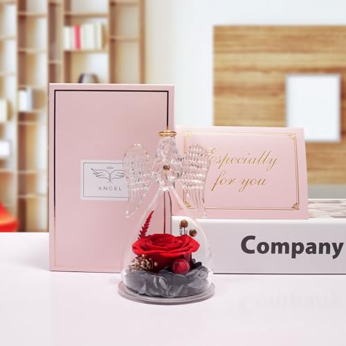 Preserved Real Rose in Glass Angel Figurine - Long-Lasting Floral Gift