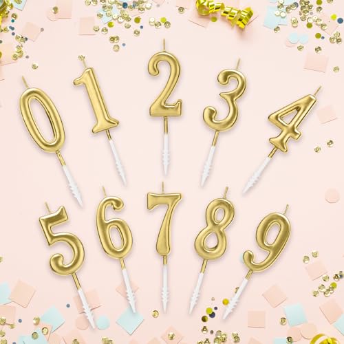 Champagne Gold Numeral Birthday Candles (0-9 Set) for Cake Decorating
