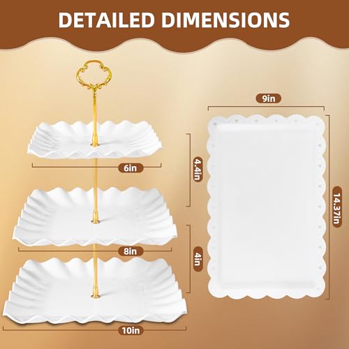 White 10-Piece Dessert Display Set with Cupcake Stands & Trays for Cakes, Pastries, Snacks