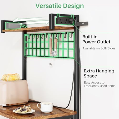 4-Tier Kitchen Bakers Rack with Power Outlet, Microwave & Coffee Stand