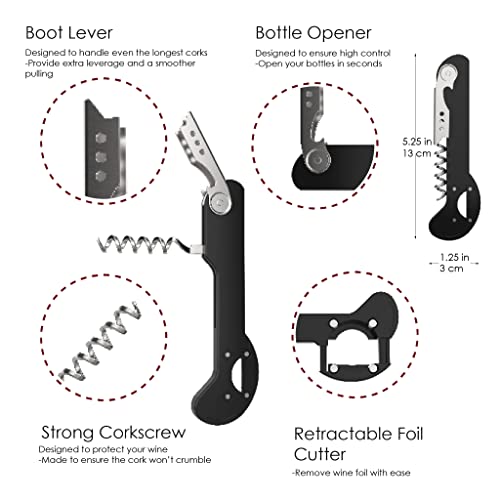 Houseables Black 5 1/4" Wine Opener with Foil Cutter - Restaurant & Server Use