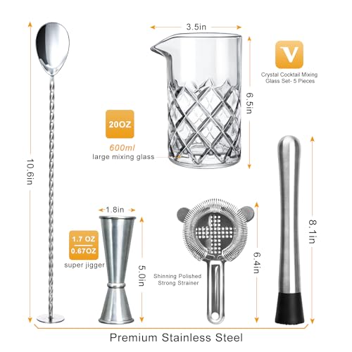 20oz Crystal Mixing Glass Set with Bar Tools - Cocktail Shaker & Accessories
