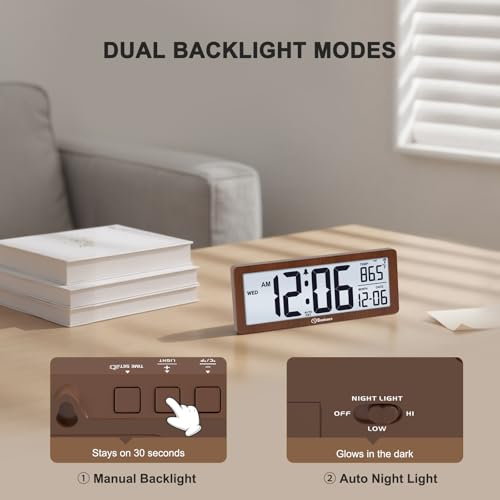 8.5-Inch Atomic Digital Wall Clock with Auto Nightlight and Date Display
