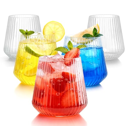 36-Pack 12oz Ribbed Plastic Stemless Wine Glasses, Clear Ripple Cups