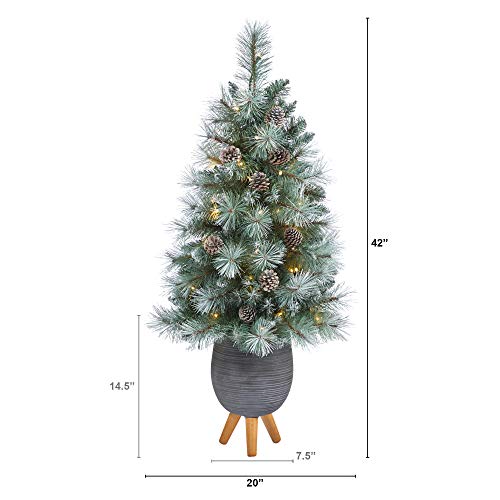 Frosted Tip Artificial Christmas Tree 3.5ft with Lights, Pine Cones & Bendable Branches