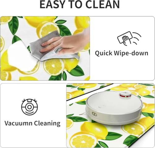 White Lemon Anti-Fatigue Kitchen Mat Set 2PC, 17.3 x 29 & 17.3 x 47 Inches