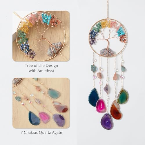 Tree of Life Dream Catcher with Healing Agate Stones Wall Decor