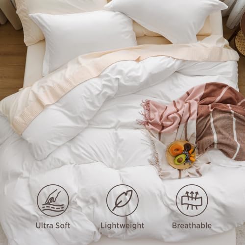 Bedsure White Queen Duvet Cover Set with Zipper Closure, Prewashed Microfiber Bedding