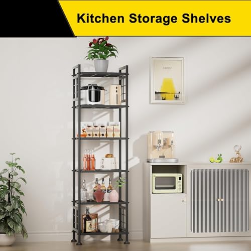 6-Tier Metal Standing Storage Shelf Rack for Bathroom and Kitchen, Black