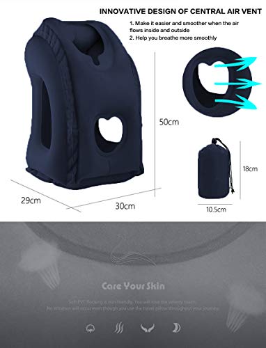 Inflatable Travel Neck Pillow for Airplane Comfort - Blue