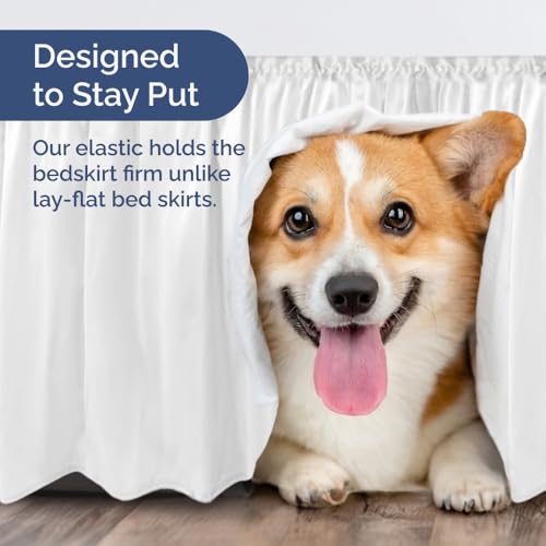 Queen Size Bed Skirt and Duvet Cover Set - 18 Inch Drop - White Microfiber