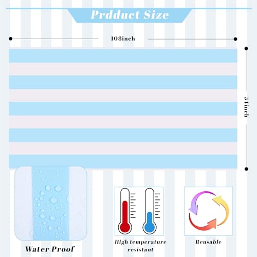 Light Blue Striped Disposable Tablecloths - 54x108 Inch, 3 Pack
