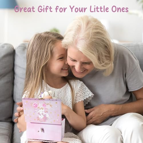 Unicorn Jewelry Box for Kids with Musical Movement and Storage Drawer